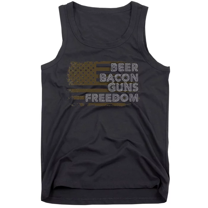 Beer Bacon Guns Freedom US American Flag Patriotic Gun Lover Tank Top