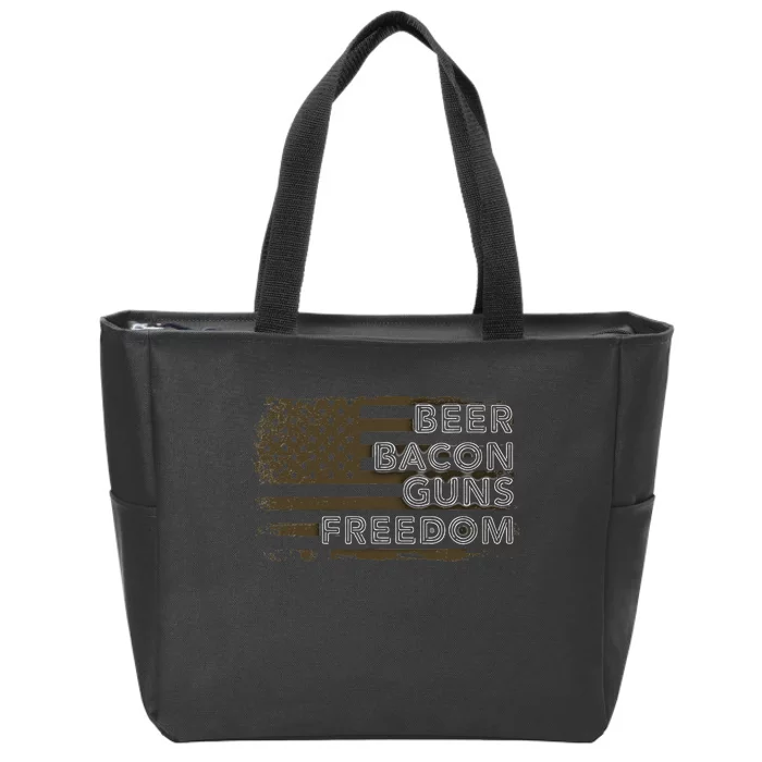 Beer Bacon Guns Freedom US American Flag Patriotic Gun Lover Zip Tote Bag