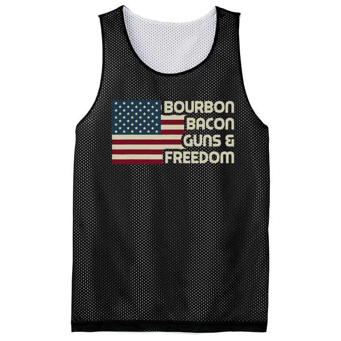 Bourbon Bacon Guns & Freedom USA American Flag Funny Vintage Mesh Reversible Basketball Jersey Tank