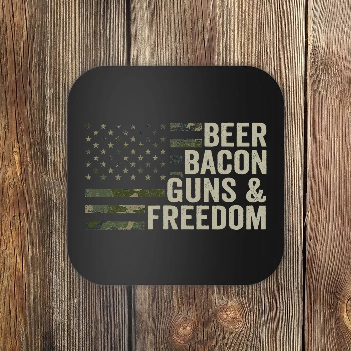 BEER BACON GUNS & FREEDOM - Funny BBQ Drinking Gun Camo Coaster