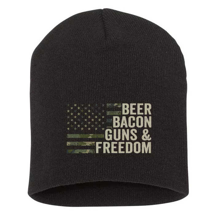 BEER BACON GUNS & FREEDOM - Funny BBQ Drinking Gun Camo Short Acrylic Beanie