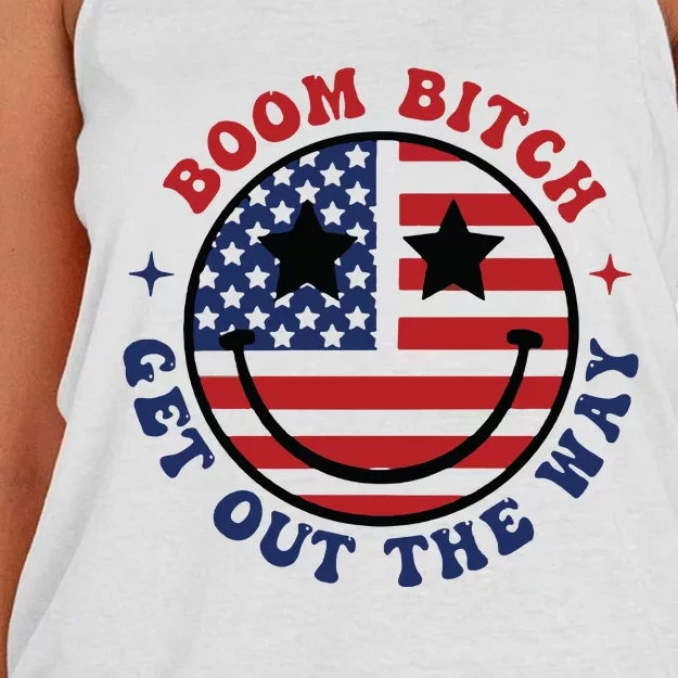 Boom Bitch Get Out The Way Funny 4th Of July Women's Knotted Racerback Tank