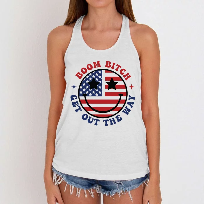 Boom Bitch Get Out The Way Funny 4th Of July Women's Knotted Racerback Tank