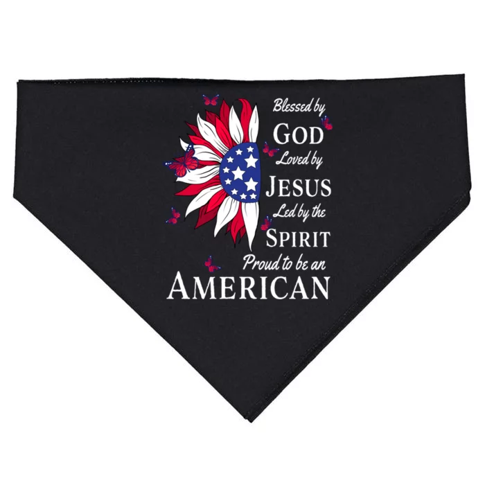 Blessed By God Loved By Jesus Proud American Sunflower Great Gift USA-Made Doggie Bandana