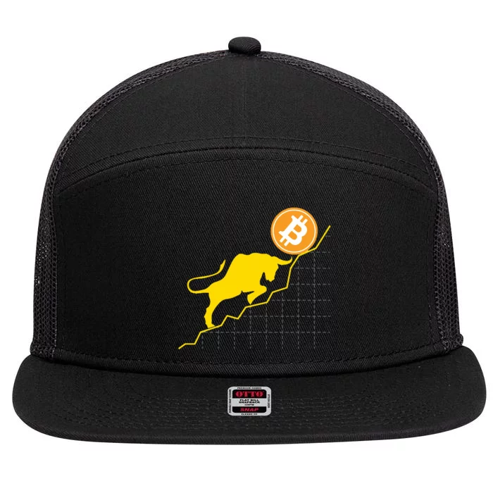 Bitcoin Bull Graph Bullish BTC Crypto 7 Panel Mesh Trucker Snapback Hat