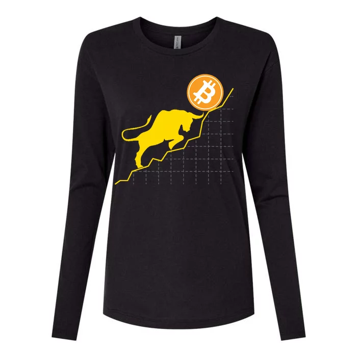 Bitcoin Bull Graph Bullish BTC Crypto Womens Cotton Relaxed Long Sleeve T-Shirt