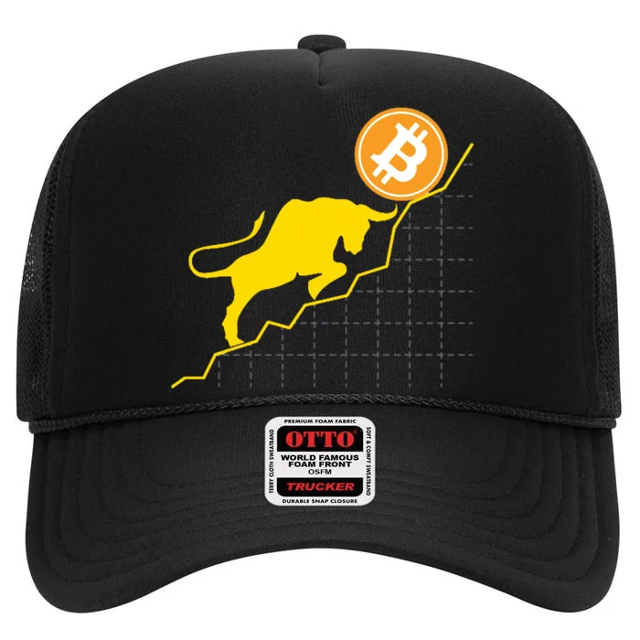 Bitcoin Bull Graph Bullish BTC Crypto High Crown Mesh Trucker Hat