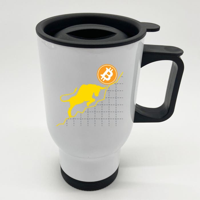 Bitcoin Bull Graph Bullish BTC Crypto Front & Back Stainless Steel Travel Mug