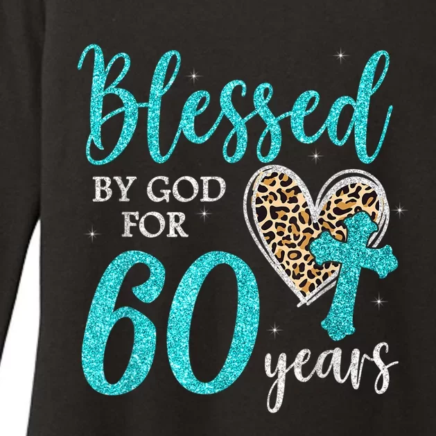 Blessed By God For 60 Years Happy 60th Bday Leopard Heart Womens CVC Long Sleeve Shirt