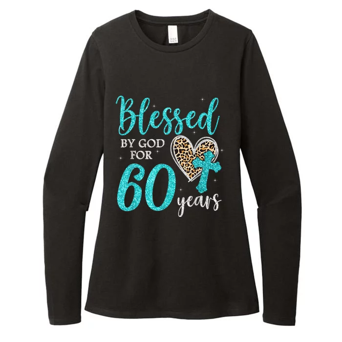 Blessed By God For 60 Years Happy 60th Bday Leopard Heart Womens CVC Long Sleeve Shirt