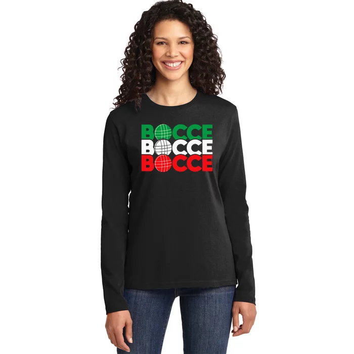 Bocce Ball Game Enthusiast Lawn Bowling Boule Boccia Ladies Long Sleeve Shirt