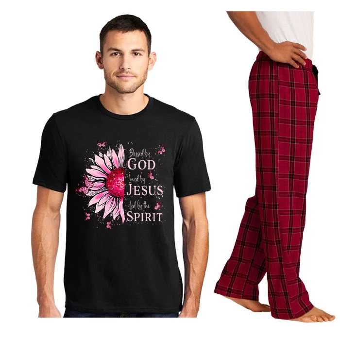 Blessed By God Loved By Jesus Pink Sunflower Pajama Set