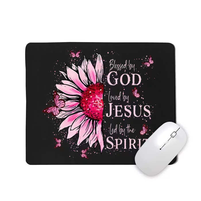 Blessed By God Loved By Jesus Pink Sunflower Mousepad