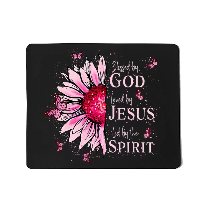 Blessed By God Loved By Jesus Pink Sunflower Mousepad