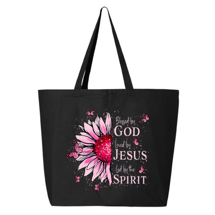 Blessed By God Loved By Jesus Pink Sunflower 25L Jumbo Tote