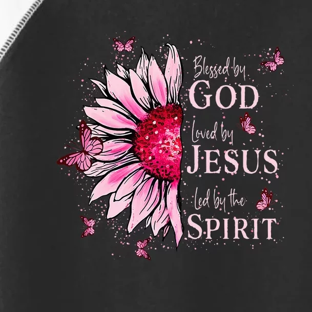 Blessed By God Loved By Jesus Pink Sunflower Toddler Fine Jersey T-Shirt