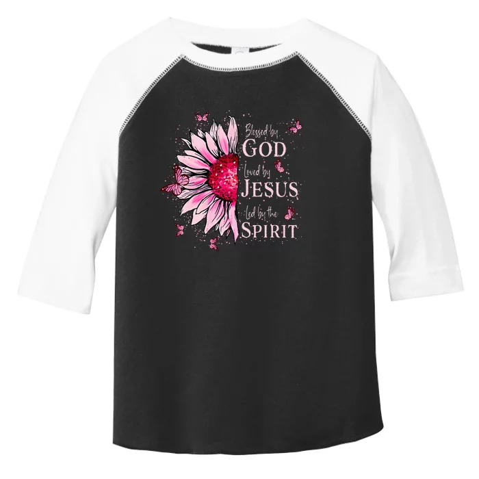 Blessed By God Loved By Jesus Pink Sunflower Toddler Fine Jersey T-Shirt