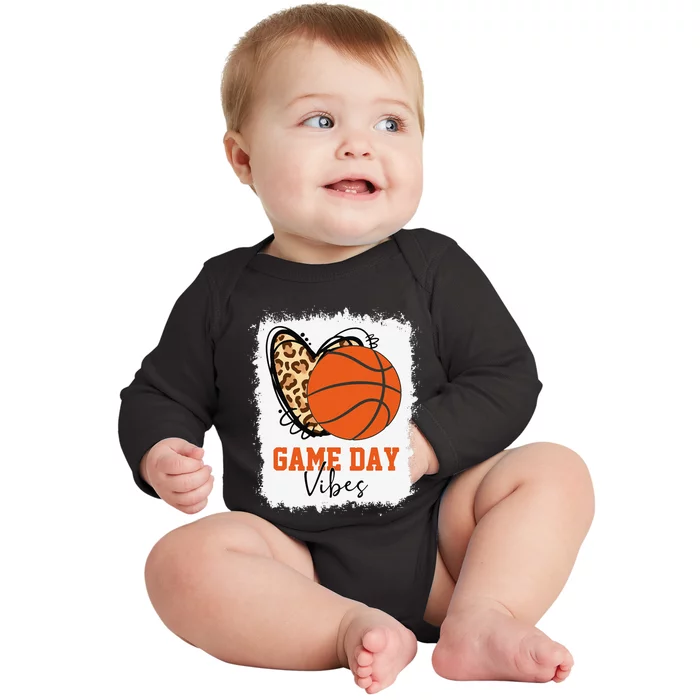 Bleached Basketball Game Day Vibes Basketball Mom Game Day Baby Long Sleeve Bodysuit