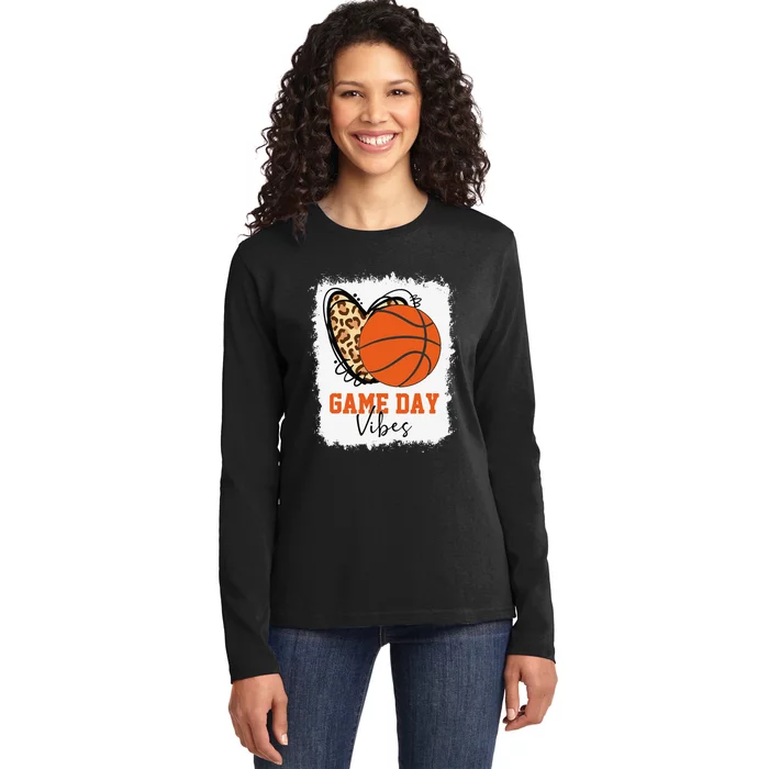 Bleached Basketball Game Day Vibes Basketball Mom Game Day Ladies Long Sleeve Shirt