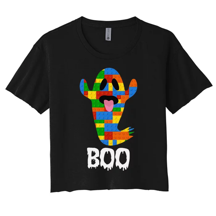 Building Blocks Ghost Boo Master Builder Halloween Women's Crop Top Tee