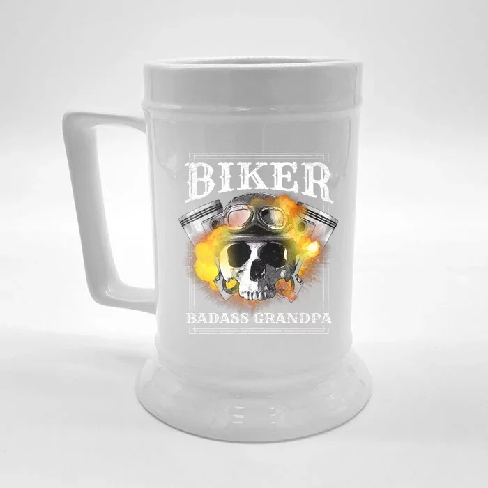 Biker Badass Grandpa Motorcycle Cool Gift Front & Back Beer Stein