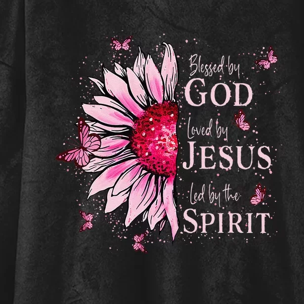 Blessed By God Loved By Jesus Pin.K Sunflower Hooded Wearable Blanket