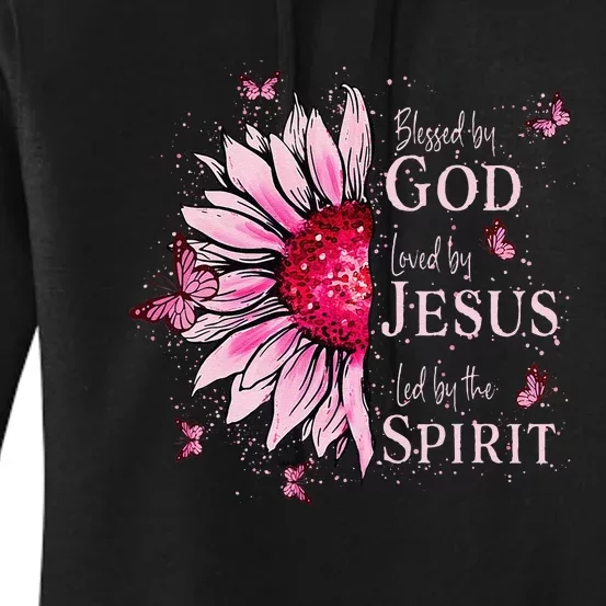 Blessed By God Loved By Jesus Pin.K Sunflower Women's Pullover Hoodie