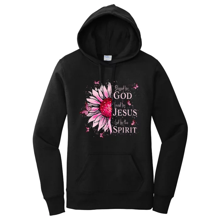 Blessed By God Loved By Jesus Pin.K Sunflower Women's Pullover Hoodie