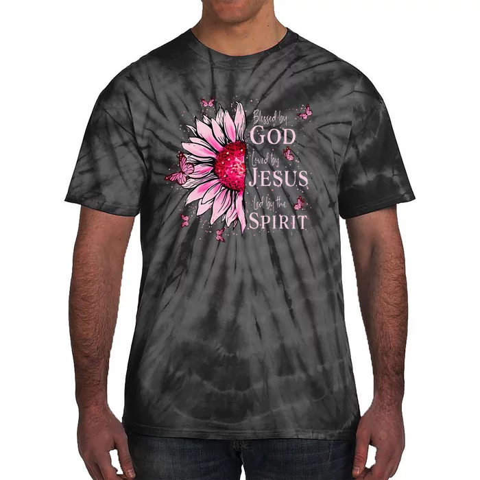 Blessed By God Loved By Jesus Pin.K Sunflower Tie-Dye T-Shirt