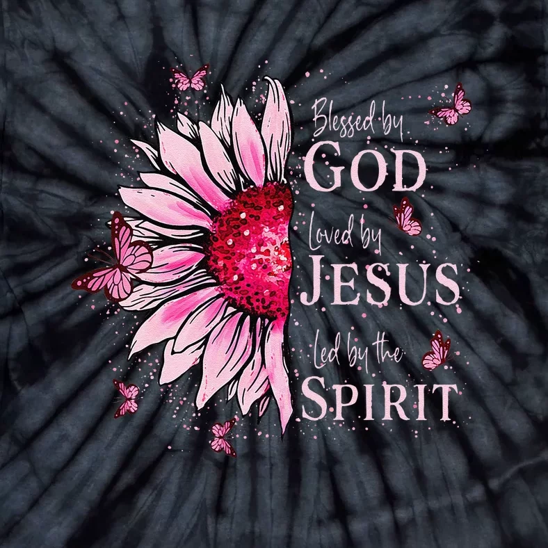 Blessed By God Loved By Jesus Pin.K Sunflower Tie-Dye T-Shirt