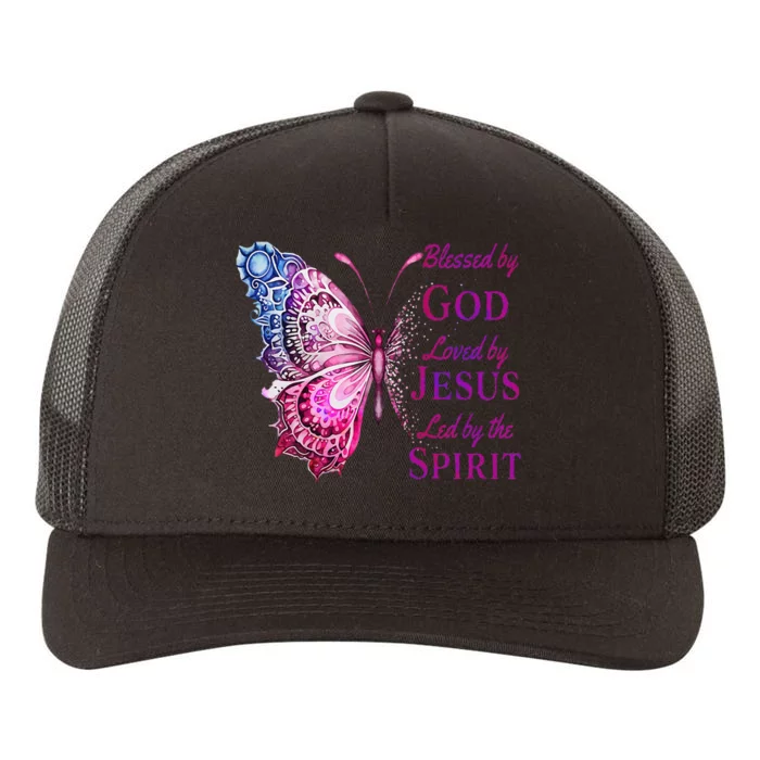 Blessed By God Loved By Jesus Pin.K Butterfly Christian Yupoong Adult 5-Panel Trucker Hat