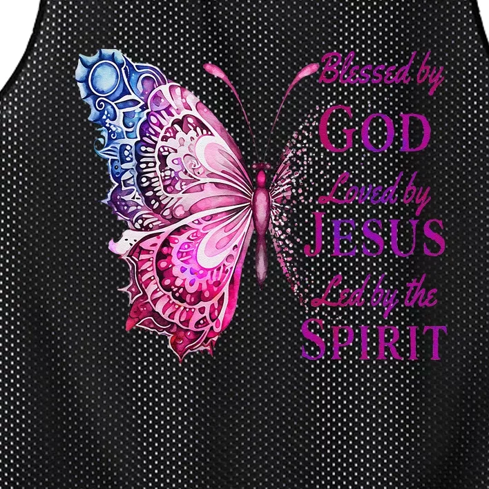 Blessed By God Loved By Jesus Pin.K Butterfly Christian Mesh Reversible Basketball Jersey Tank