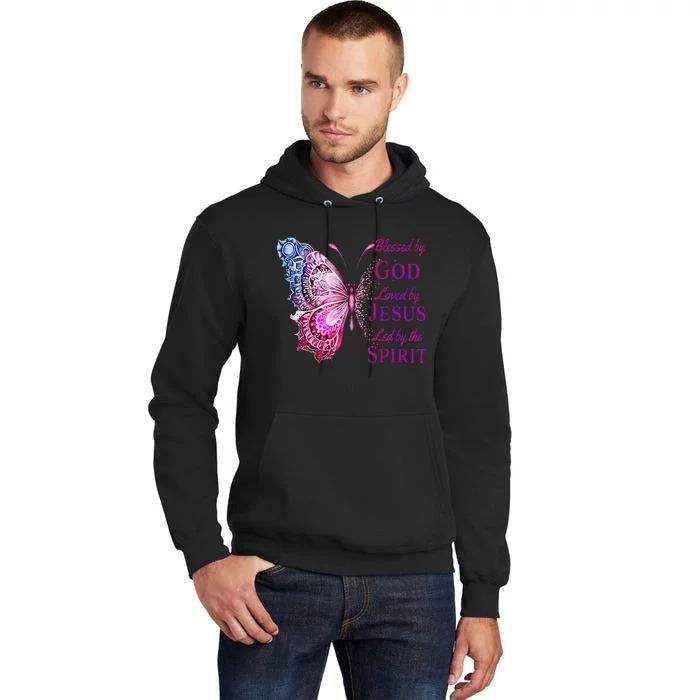 Blessed By God Loved By Jesus Pin.K Butterfly Christian Tall Hoodie