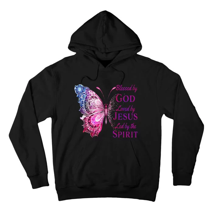 Blessed By God Loved By Jesus Pin.K Butterfly Christian Tall Hoodie