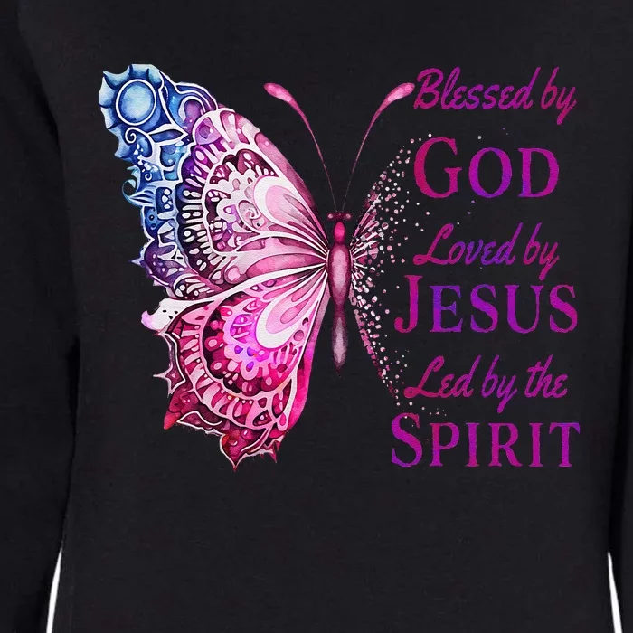 Blessed By God Loved By Jesus Pin.K Butterfly Christian Womens California Wash Sweatshirt