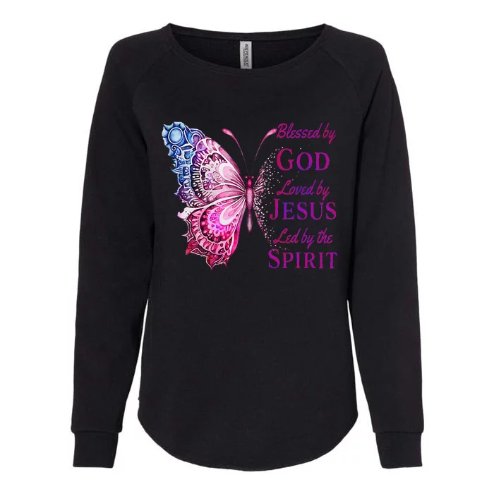 Blessed By God Loved By Jesus Pin.K Butterfly Christian Womens California Wash Sweatshirt