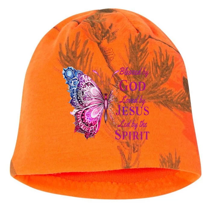 Blessed By God Loved By Jesus Pin.K Butterfly Christian Kati - Camo Knit Beanie