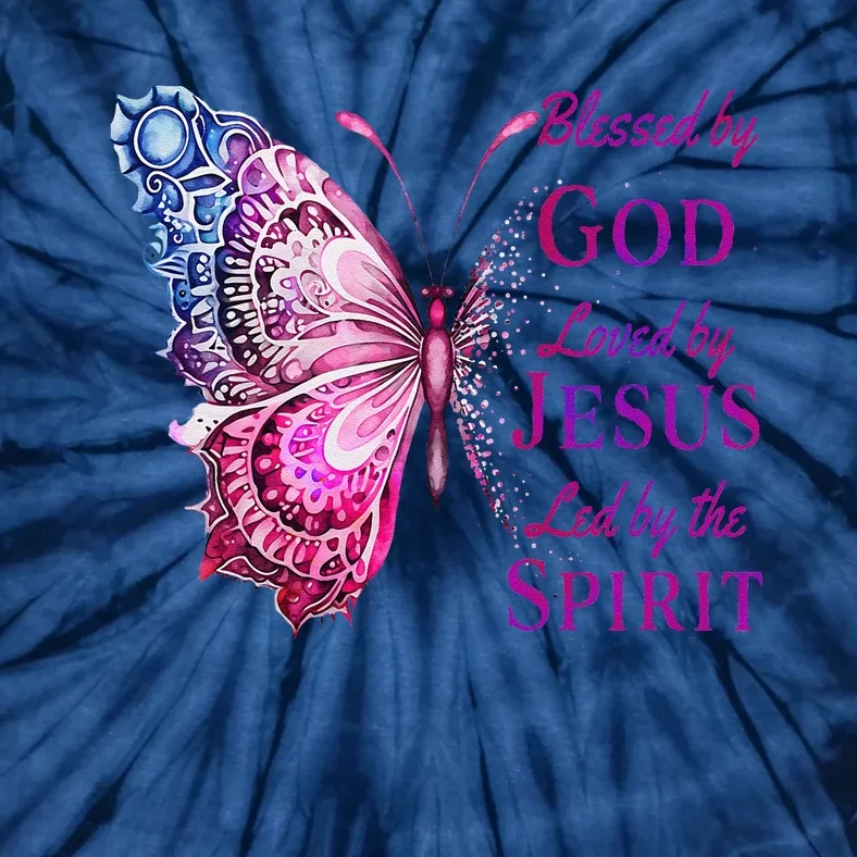 Blessed By God Loved By Jesus Pin.K Butterfly Christian Tie-Dye T-Shirt