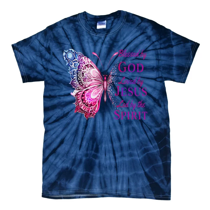 Blessed By God Loved By Jesus Pin.K Butterfly Christian Tie-Dye T-Shirt