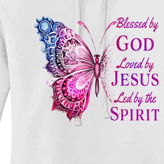 Blessed By God Loved By Jesus Pin.K Butterfly Christian Women's Pullover Hoodie