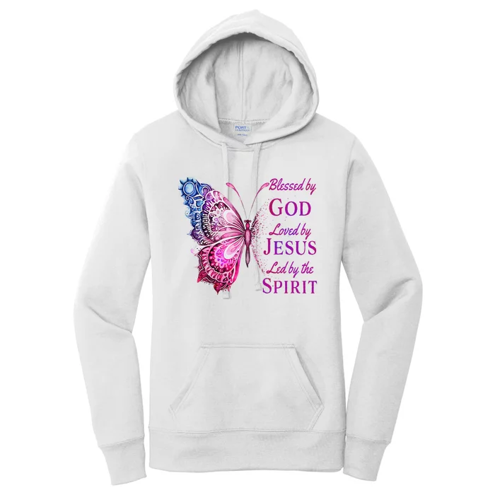 Blessed By God Loved By Jesus Pin.K Butterfly Christian Women's Pullover Hoodie