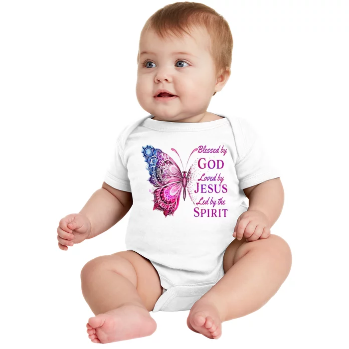 Blessed By God Loved By Jesus Pin.K Butterfly Christian Baby Bodysuit