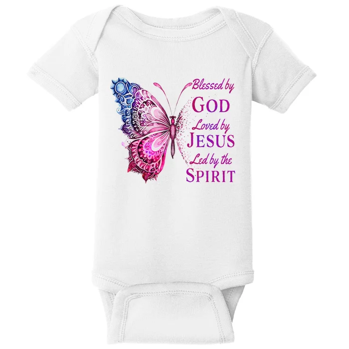 Blessed By God Loved By Jesus Pin.K Butterfly Christian Baby Bodysuit