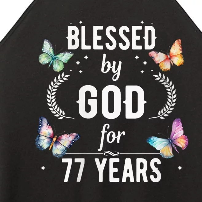 Blessed By God For 77 Years Old Cute Butterfly 77th Birthday Women’s Perfect Tri Rocker Tank