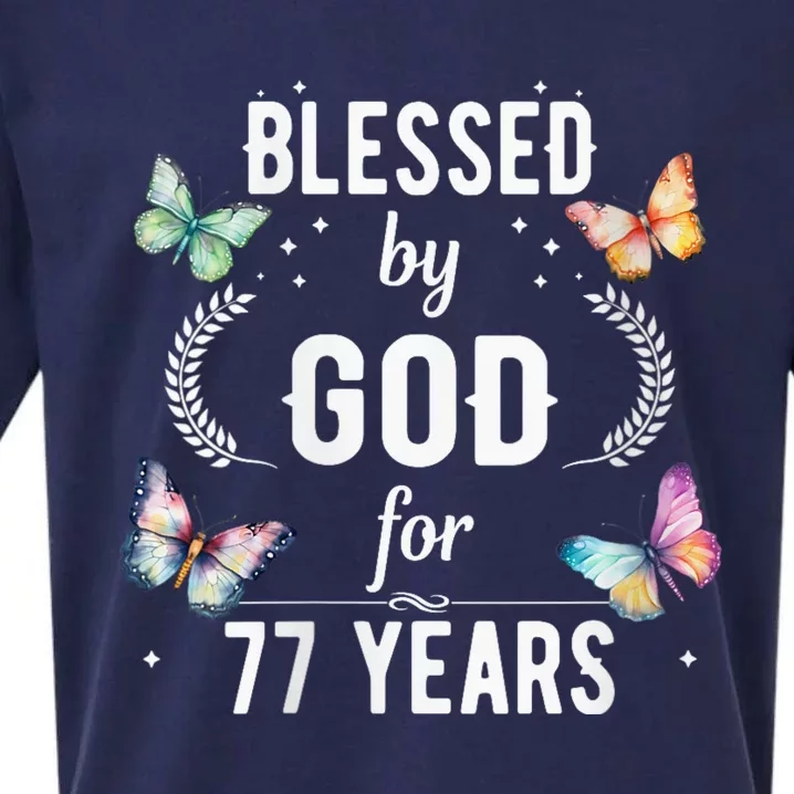 Blessed By God For 77 Years Old Cute Butterfly 77th Birthday Sueded Cloud Jersey T-Shirt