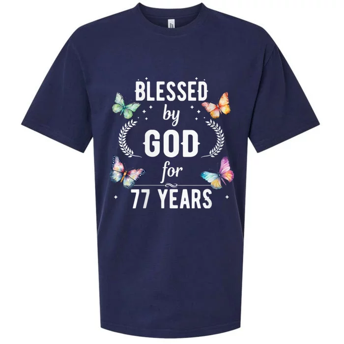 Blessed By God For 77 Years Old Cute Butterfly 77th Birthday Sueded Cloud Jersey T-Shirt