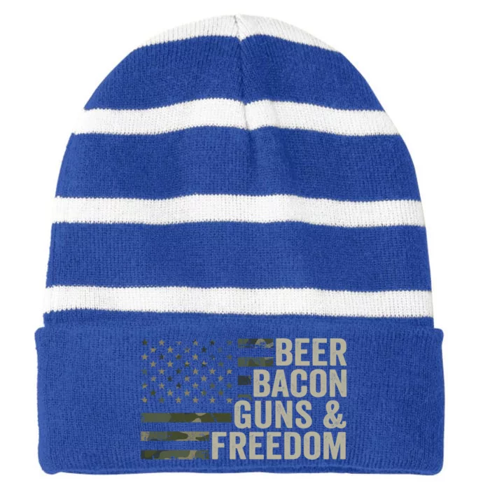 Beer Bacon Guns And Freedom Funny Bbq Ing Gun Camo Cute Gift Striped Beanie with Solid Band