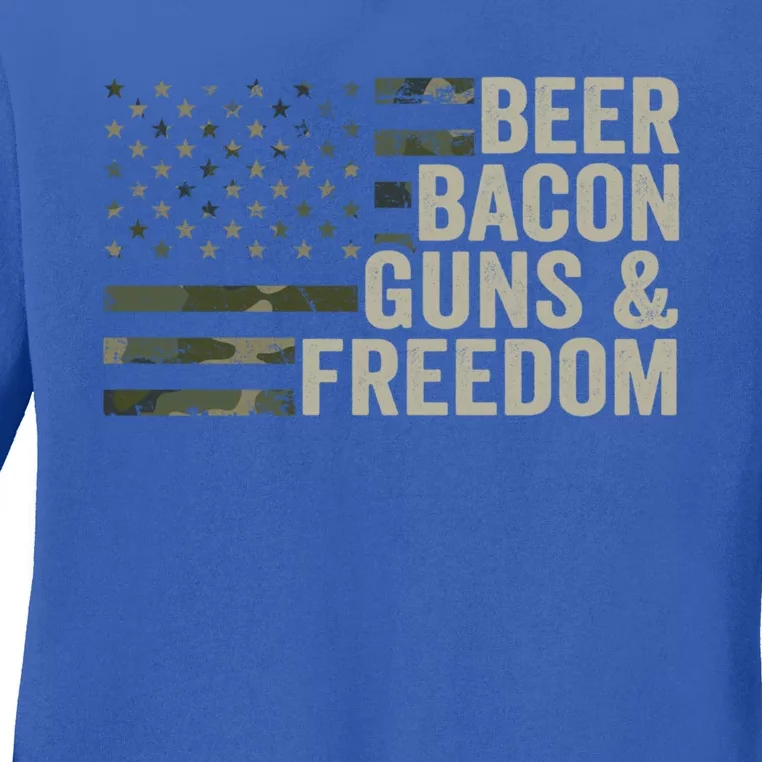 Beer Bacon Guns And Freedom Funny Bbq Ing Gun Camo Cute Gift Ladies Long Sleeve Shirt