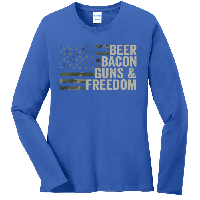 Beer Bacon Guns And Freedom Funny Bbq Ing Gun Camo Cute Gift Ladies Long Sleeve Shirt