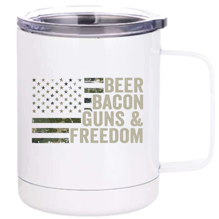 Beer Bacon Guns And Freedom Funny Bbq Ing Gun Camo Cute Gift Front & Back 12oz Stainless Steel Tumbler Cup